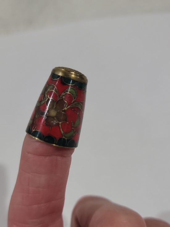 Other - Vintage Chinese Red Floral Cloisonné Sewing Thimble Finger Protector
